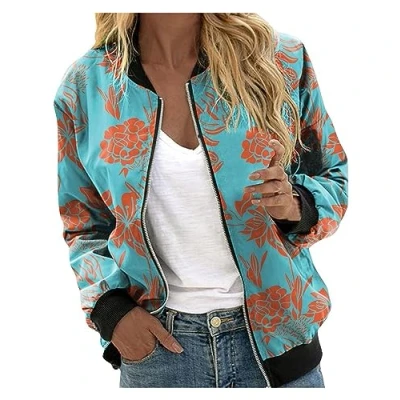 Afbeelding van Vrijetijdsjack Dames Rits Casual Jassen Herfst/lente Dunne Jas Overgangsjas Zomerjassen For Sportieve Damesjas (Color : Blue, Size XXL)