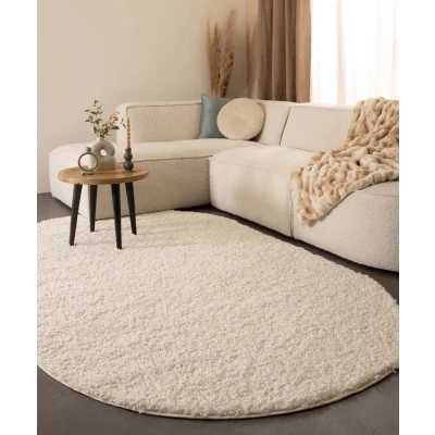 Afbeelding van Ovaal Hoogpolig Tapijt/Vloerkleed Shaggy Trend Effen Ivoor 240x340 Cm