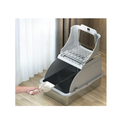 Afbeelding van kattenbak XXL Premium roestvrij staal met deksel grote opening aan de voorkant B x L H: 62 41 42cm