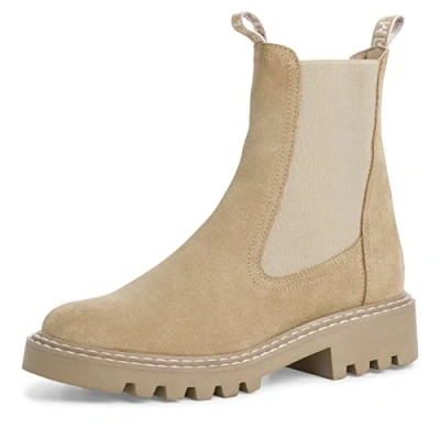 Afbeelding van Tamaris DAMES Enkellaarzen, Vrouwen Enkellaarsjes,verwisselbaar voetbed,laarzen,halve laarzen,bootie,plat,BEIGE SUEDE,37 EU
