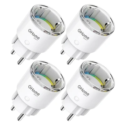 Afbeelding van GHome Smart Socket met stroommeting, mini wifi stopcontact, compatibel Alexa/Google Home, app afstandsbediening, spraakbediening, tijdschema, 10A, slechts 2,4 GHz, TÜV gecertificeerd (4 stuks)