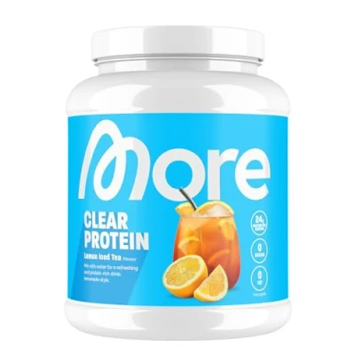 Afbeelding van MORE Clear Protein Wei Isolaat Poeder, Lemon Iced Tea, 600 g, 20 porties Lactosevrij Poeder voor Spieropbouw en Herstel, Gemaakt in Duitsland