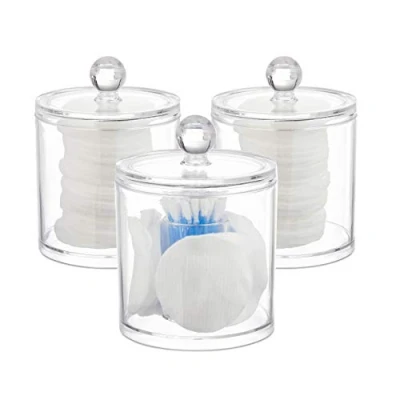 Afbeelding van Relaxdays wattenstaafjeshouder set van 3 acryl organizer wattenschijfjeshouder doorzichtig