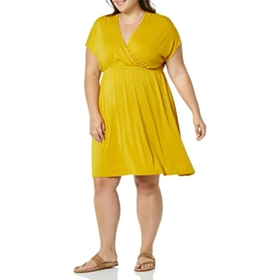 Afbeelding van Amazon Essentials Surplice jurk voor dames (verkrijgbaar in grote maten), donker goudgeel, X Small