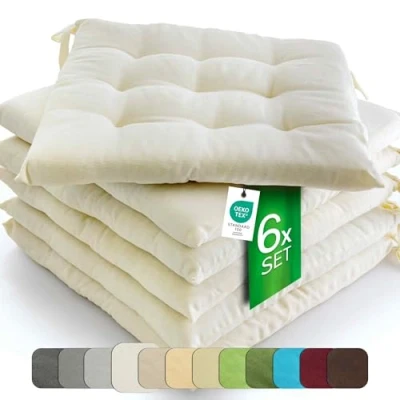 Afbeelding van ETÉREA stoelkussen Buiten &amp; binnen [Met lintjes] 2 set kussens 40x40 cm Crème Zitting kussen zitkussen voor Stoel Basic Sitzkissen mit Bändern seat cushion