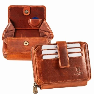 Afbeelding van MATADOR GRANADA echt lederen portemonnee met rondom lopende YKK ritssluiting, bruin (vintage bruin), 2.0