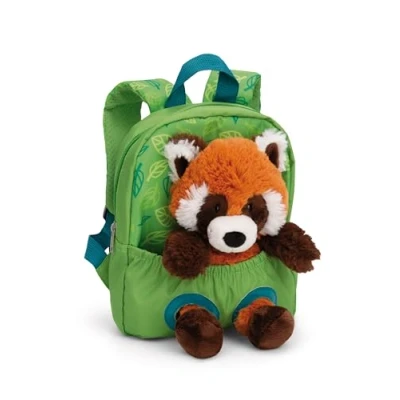 Afbeelding van Rugzak 21x26cm met pluche knuffel rode panda 25cm groen Afneembaar speelgoed, zacht en pluizig, kleuterrugzak knuffeldier voor 2 5 jarige jongens meisjes 61747
