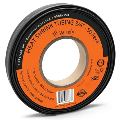 Afbeelding van Wirefy Krimpkous Rol 19,1mm 3:1 Dubbelwandige Kabel Met Zelfklevende Voering Thermische Slang Zwart van 15 m