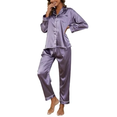 Afbeelding van Pyjama Dames Satijnen Set met knoopsluiting, Tweedelige Zijden Voor Dames, V hals Zachte Nachtkleding, Loungewear Alle Seizoenen