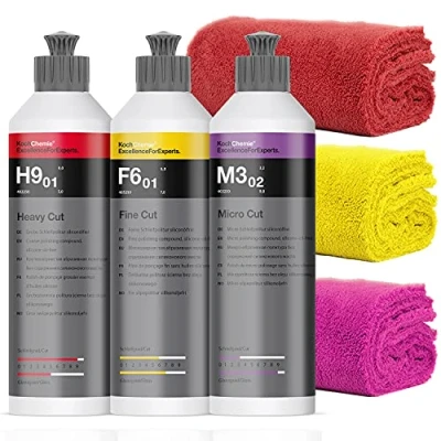 Afbeelding van detailmate Koch Chemie Polish Set: Heavy Cut H9.02 + Micro Polijstmiddel M3.02 Fine F6.01 3 microvezeldoeken, 40x40cm, 550GSM