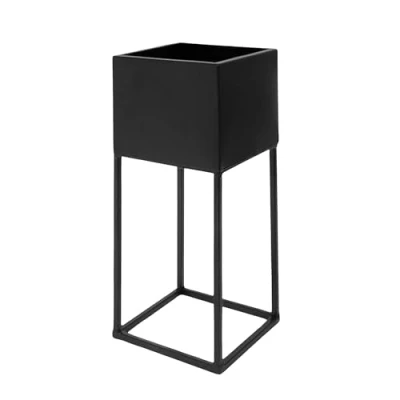 Afbeelding van Spetebo Metalen bloempot XL zwart met frame 32 x 14 cm plantenstandaard vierkant binnendecoratie bloemenkruk bloempothouder pot