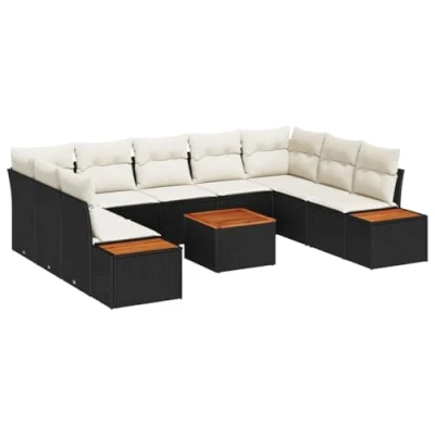 Afbeelding van vidaXL 6 delige tuinsalonset met kussens zwarte poly rattan, 2 zits tuinbank rattan