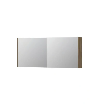 Afbeelding van INK SPK1 Spiegelkast 140x14x60cm 2 deuren dubbelzijdige Spiegel schakelaar en stopcontact MFC Zuiver eiken