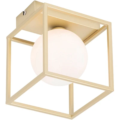 Afbeelding van QAZQA Design plafondlamp goud met wit glas Aniek