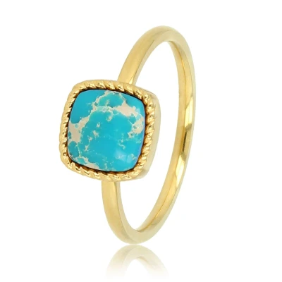Afbeelding van *Goudkleurige kleine zegelring Met Imperial Jasper edelsteen Goudkleurige ring vierkanten luxe cadeauverpakking