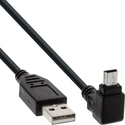 Afbeelding van USB Mini B haaks naar A kabel USB2.0 tot 1A / zwart 2 meter