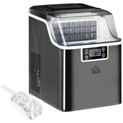 Afbeelding van HOMCOM IJsblokjesmachine 20 kg/24u 2,3 L IJsblokjesmaker met 3,2 Watertank Display Ice Cube Maker Machine IJsblokjesautomaat Zelfreinigend Zwart 25,2 x 36 37,1 cm