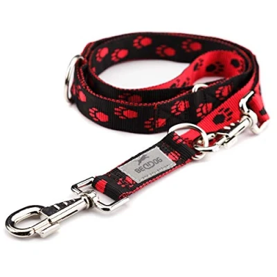 Afbeelding van BedDog® hondenriem WILLY, verstelbaar in 3 lengtes, dubbele riem, hondenlijn, looplijn, middelgrote en grote honden, totale lengte 2m rood/zwart