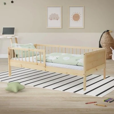 Afbeelding van Kinderbed 80x160 cm met lattenbodem en uitvalbeveiliging natuurlijk dennenhout ML design