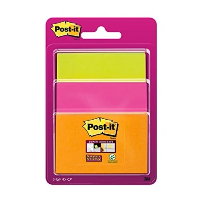 Afbeelding van Post it Super Sticky Notes, 45 Vel, 3 Formaten, Geassorteerde Neon Kleuren , Op Blister Memoblok