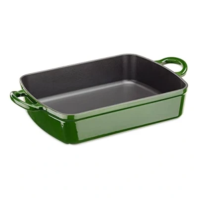 Afbeelding van Navaris Gietijzeren ovenschaal donkergroen Ovenvorm 30 x 22 cm bakvorm voor ovenschotels, lasagna, gratin en cake Emaille coating