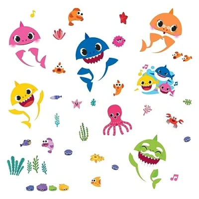 Afbeelding van RoomMates RMK4303SCS Baby Shark Peel and Stick muurstickers klein, blauw, roze, geel