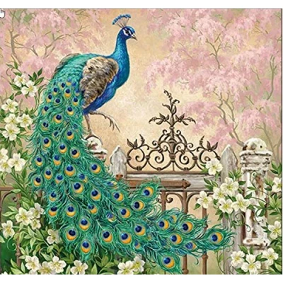 Afbeelding van Birsppy 20 Servietten Pfau in voller Eleganz Tiere Tischdeko 33x33cm