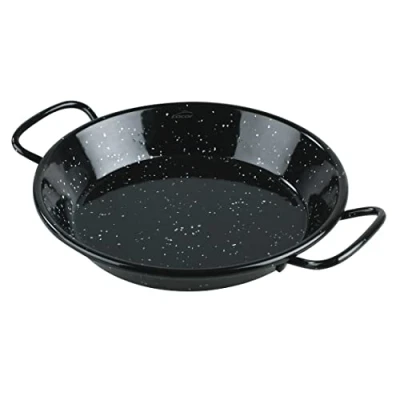 Afbeelding van Lacor 60184 paella pan van smalt ijzer, mini pan, ideaal voor het presenteren, serveren en koken, deksel met geëmailleerd staal, diameter 24 cm