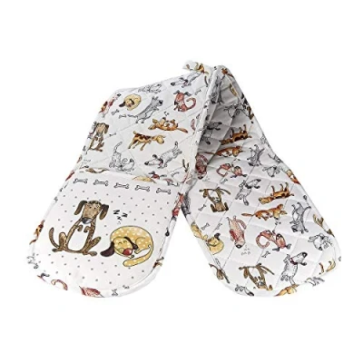 Afbeelding van SPOTTED DOG GIFT COMPANY Dubbele Ovenhandschoenen Hittebestendige, 100% Katoen Ovenwanten voor Koken en Bakken met Hondenmotief, Keuken Cadeaus Hondenliefhebbers