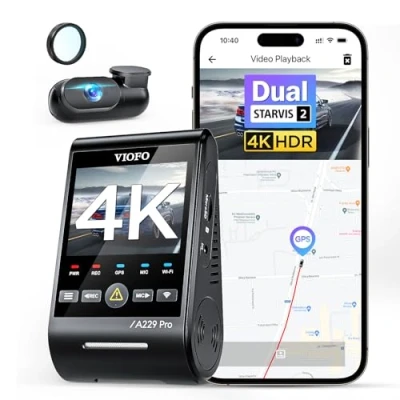 Afbeelding van VIOFO A229 Pro 4K + 2K Dual STARVIS 2, HDR dashcam voor en achter auto, spraakbesturing 5 GHz Wi Fi WLAN autocamera, ultranauwkeurig GPS met CPL filter, super nachtzicht 2.0, spraakweergave,