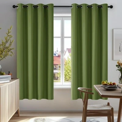 Afbeelding van Deconovo Verduisterende Gordijnen 2 stuks, Warmte isolerend Gordijn voor Woonkamer met Oogjes, 117x138 cm (B x H), Groen
