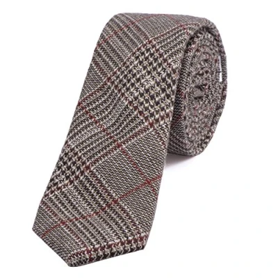 Afbeelding van DonDon heren stropdas 6 cm katoen donkerrood zwart bruin geruit