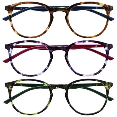 Afbeelding van Opulize Met 3 Stuks Leesbril Groot Ronde Bruin Purper Groen Mannen Vrouwen Scharnieren Veer RRR60 256 +3,50