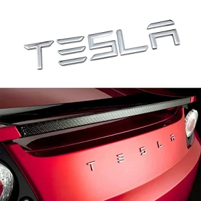 Afbeelding van TDHLW 3D Verhoogde Logo Achterklep Insert Letters Achter Emblemen Compatibel voor Tesla Model 3/S/X/Y, 3M Lijm Backing,Zilver,Tesla
