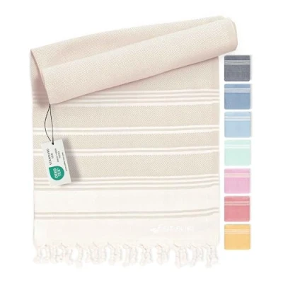 Afbeelding van Fit Flip Hamamdoek Strandhanddoek XXL van 100% gerecycled katoen sneldrogend strandlaken, fouta, pestemal Turkse handdoek ideaal als hamam saunahanddoek en sarong Zand 100x200cm Diamond