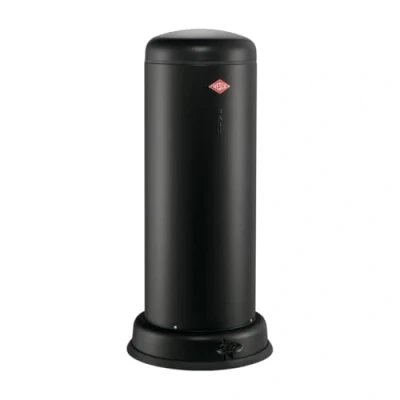 Afbeelding van Wesco Big Baseboy Afvalbak in de kleur matzwart, gepoedercoat plaatstaal, 30 liter volume, ingebouwde demper, metalen voetpedaal met rubberen loopvlak