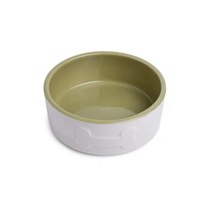 Afbeelding van Petface Keramische hondenbak met botontwerp, crème/groen, 15 cm (Pack van 1)