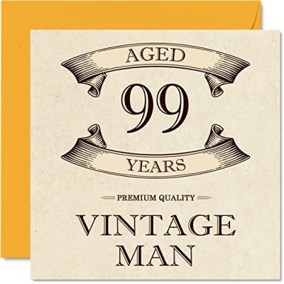 Afbeelding van Vintage 99e verjaardagskaarten voor mannen leeftijd 99 jaar leuke verjaardagskaart opa vader echtgenoot oom broer opa, 145 mm x wenskaarten,