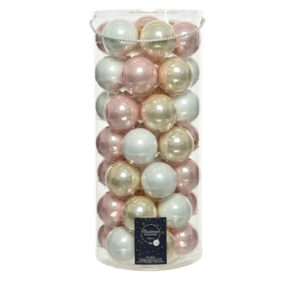 Afbeelding van Decoris Kerstballen 49 stuks lichtroze/parel/wit glas 6 cm