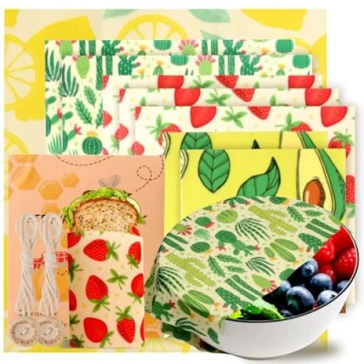 Afbeelding van Bijenwas wraps set van 8, biologische wikkeldoeken bijenwas, 100% natuurlijk en milieuvriendelijk, waspapier, bijenwasdoeken waspapier voor levensmiddelen, 8 stuks, rood