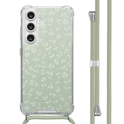 Afbeelding van imoshion Hoesje Geschikt voor Samsung Galaxy S24 FE Design met Koord Smoke Green Flowers