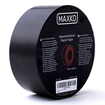 Afbeelding van MAXKO pantsertape, extra sterk, zwart, 50 m x mm, met weefsel versterkte reparatieband, folieband, weefseltape, textieltape, isolatietape