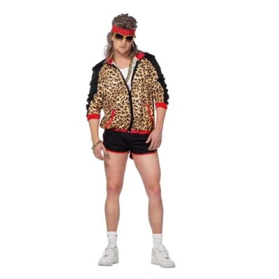 Afbeelding van Wilbers &amp; Jaren 80 90 Kostuum Retro Trainingspak Sportieve Krachtpanter Man Bruin, Zwart Large Carnavalskleding Verkleedkleding