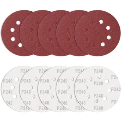 Afbeelding van 10 stuks schuurpapier 125 mm klittenband 240 korrel, Bolatus schuurschijven ronde excentrische schuurmachine 8 gaten schuurbladen voor het ontbramen en slijpen van soldeerpunten