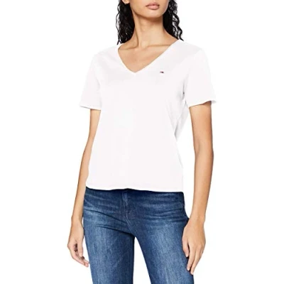 Afbeelding van Tommy Jeans Dames Tjw Slim Jersey V hals T shirt, Wit, M