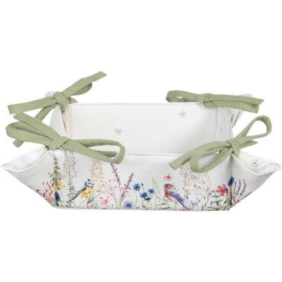 Afbeelding van Clayre &amp; Eef Broodmand 35x35x8 cm Wit Groen Katoen Vierkant Bloemen