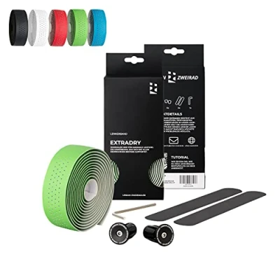 Afbeelding van URBAN ZWEIRAD Premium Extra Dry racefiets stuurband met aluminium stuurdoppen gravure (groen)