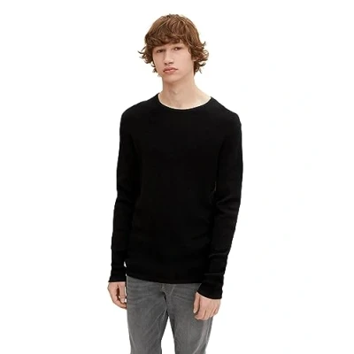 Afbeelding van TOM Tailor Denim Zigzag Structured Crewneck Trui, Heren, Maat: Medium, Black