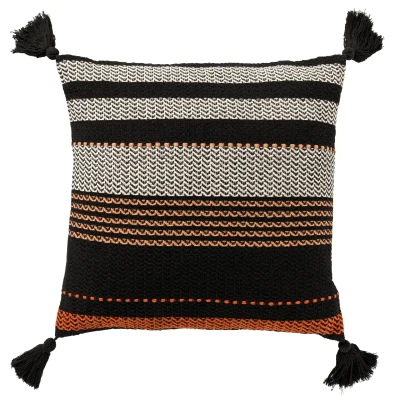 Afbeelding van Dutch Decor TAMAR Sierkussen katoen 45x45 cm Raven zwart kussentje met flosjes