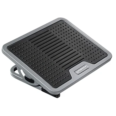 Afbeelding van EUREKA ERGONOMIC Kantoorvoetsteun onder bureau, verstelbare voetsteun met metalen frame, massageoppervlak, voetkruk 20 graden kantelhoekverstelling, geen vergrendeling, zwart en grijs